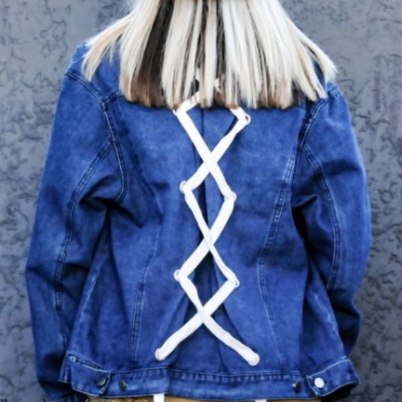 The Gia Oversized Denim Jacket with Lace Up Detail - Picture 3 of 3